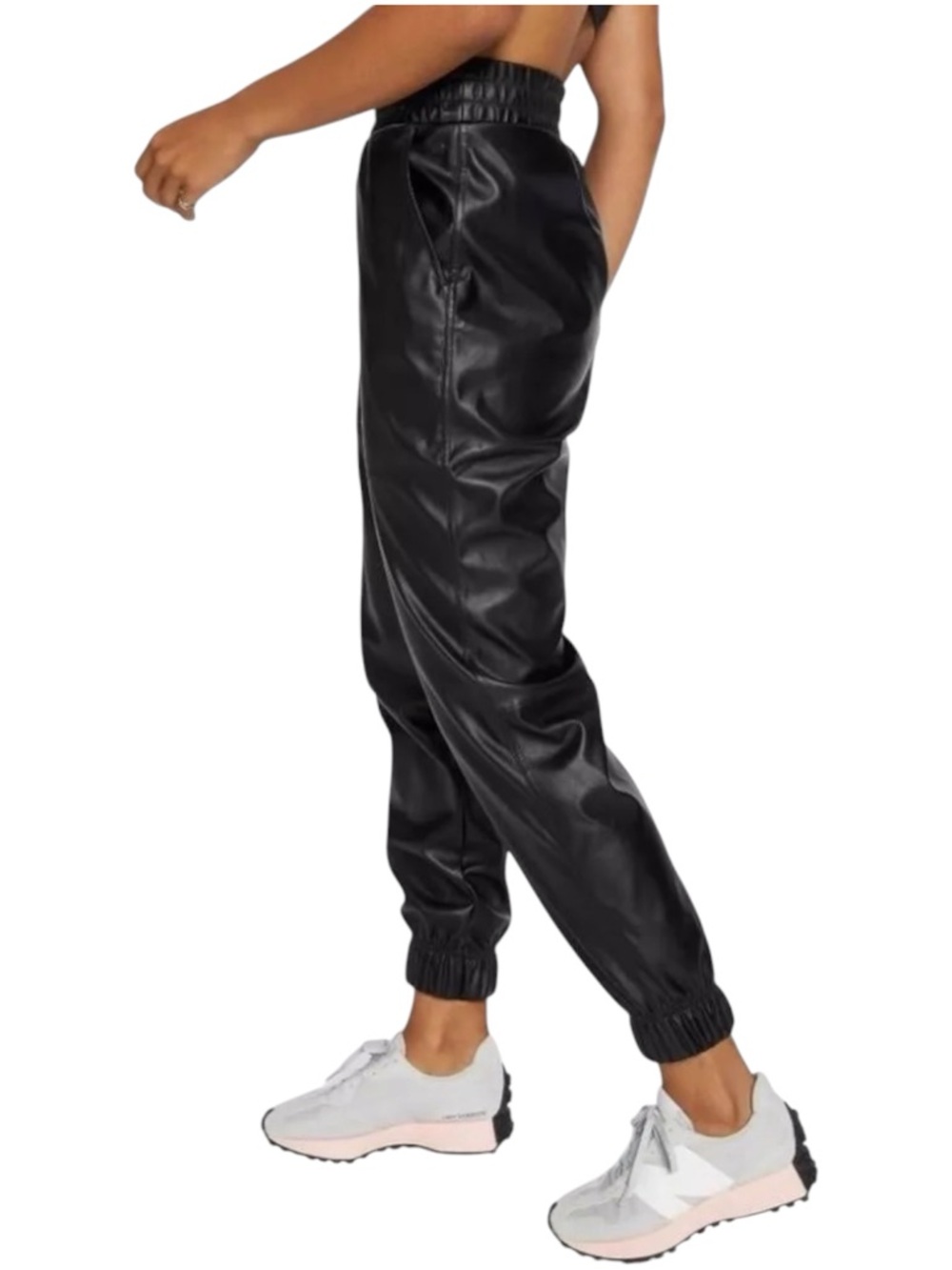CALIA by Carrie Underwood Sz MEDIUM Black Faux Leather Joggers Pants Pockets - Picture 2 of 9